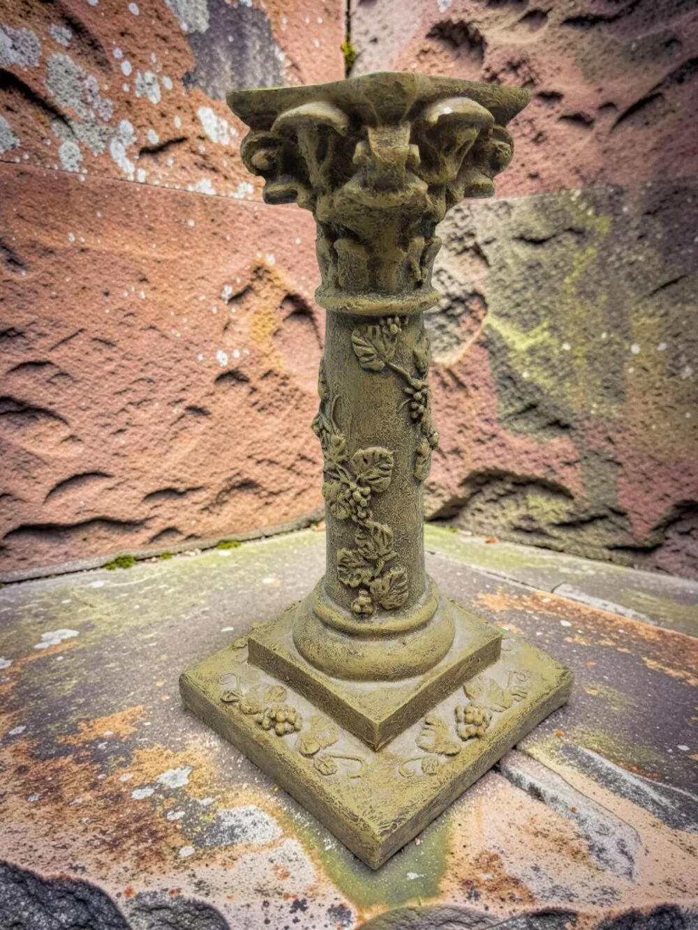 vintage antiqued resin column grape vine design candle stick holder